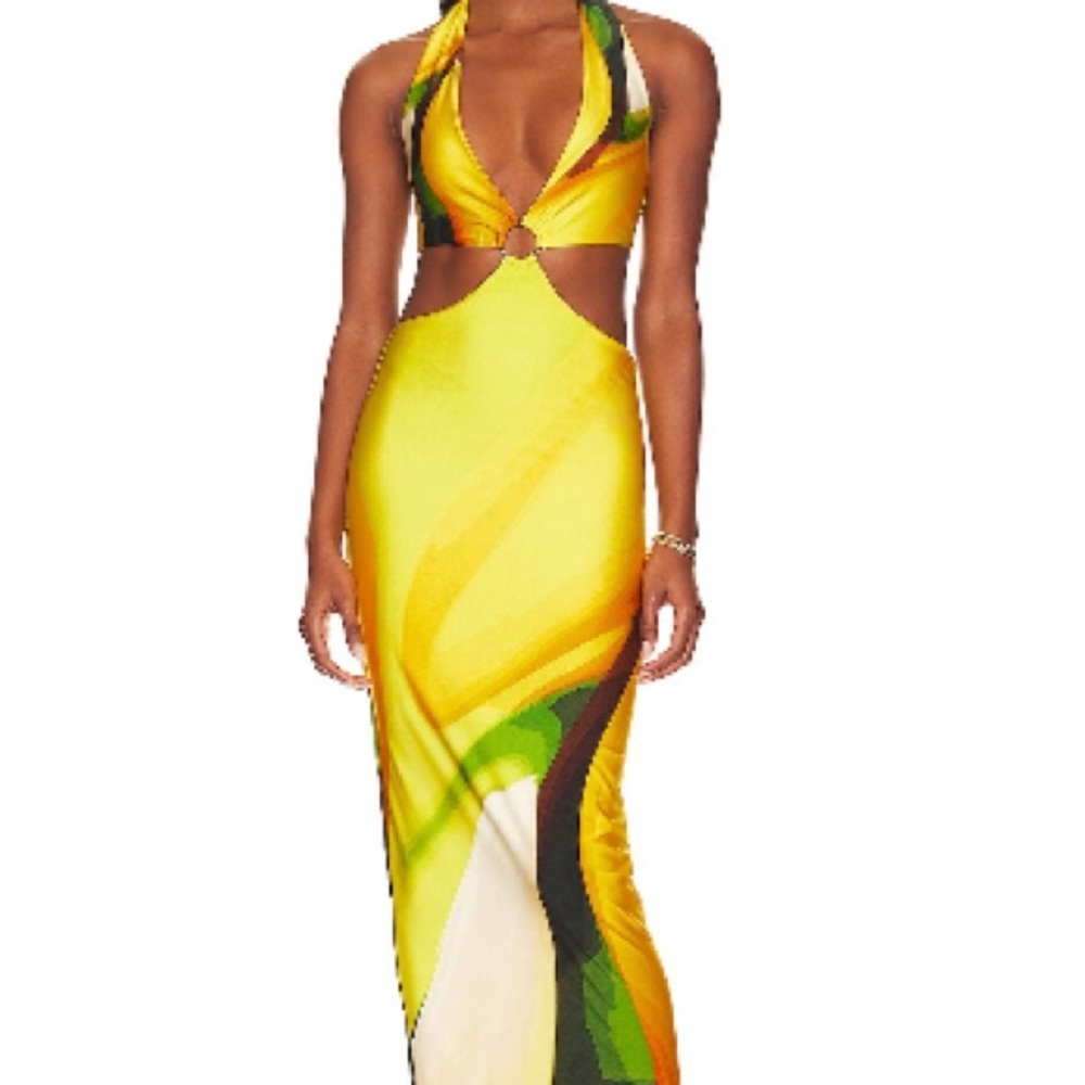 NWOT xrevolve Gaia Long Dress, Farai London - Lemon Drop